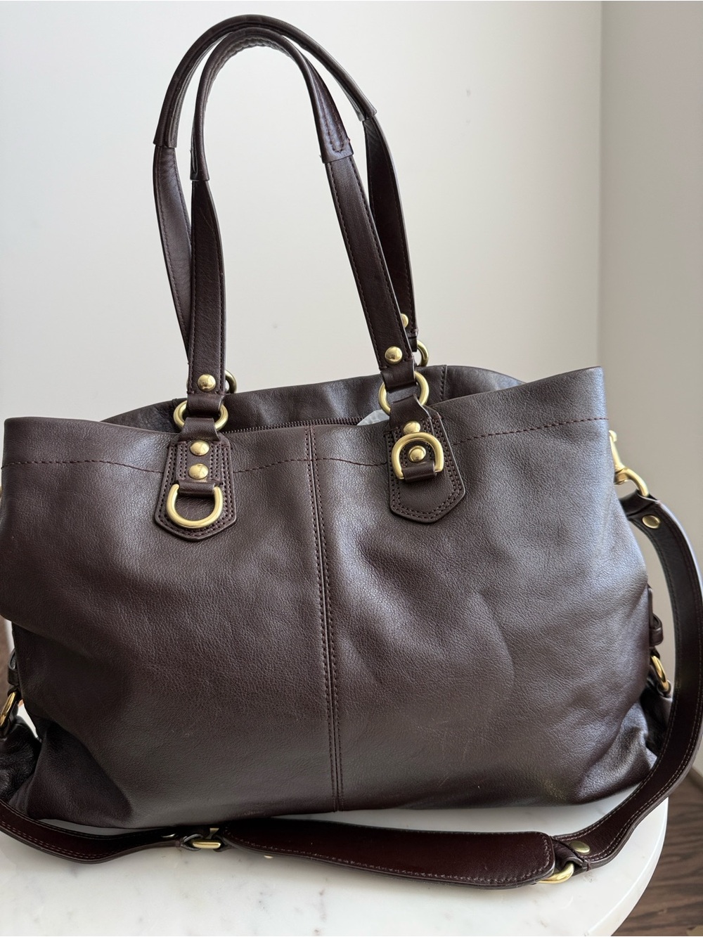 Coach Ashley Chocolate Brown Leather Shoulder Tote with Gold Hardware - Picture 3 of 15